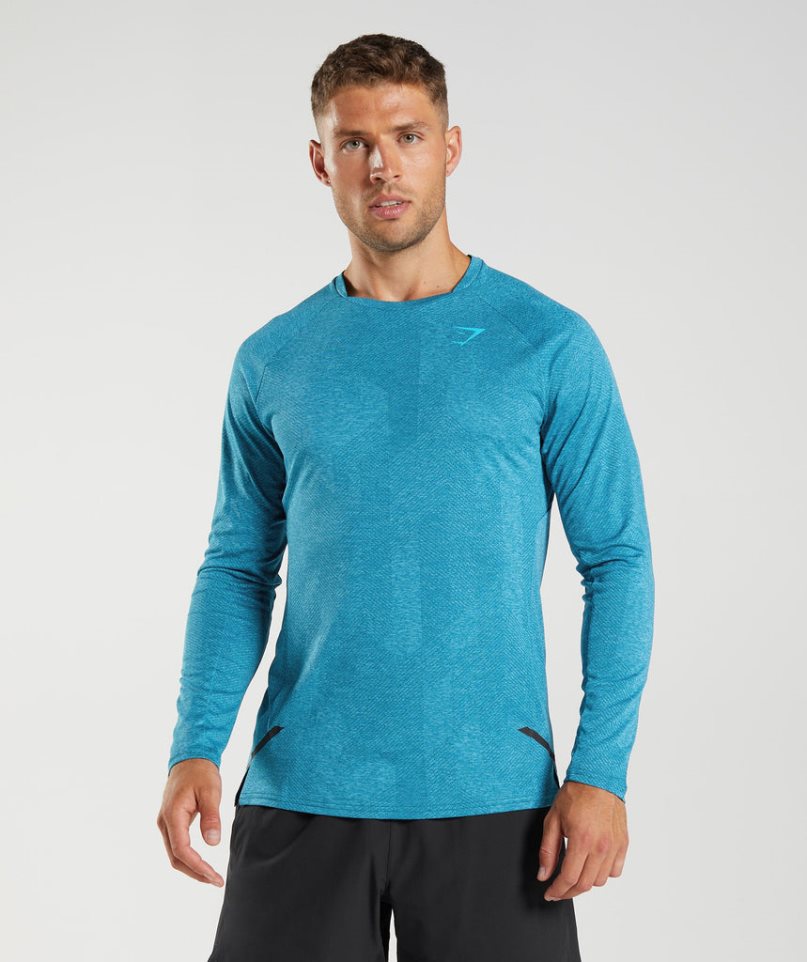 Koszulki Gymshark Apex Long Sleeve Męskie Turkusowe | PL 584GHK